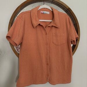Free People Beach Terry Polo Coral Shirt Size XS